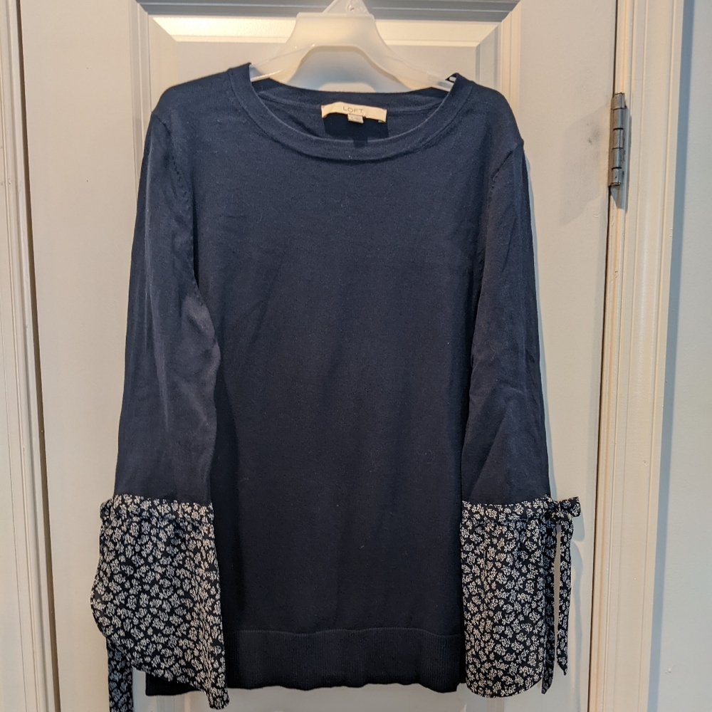 Loft Mixed Media Sweater with Bell Sleeves, Size Medium